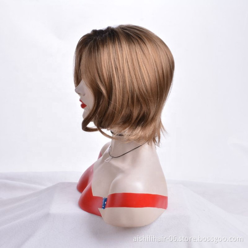 Fashion medium length synthetic hair wig with natural straight hair natural curl Bob hair wig for women